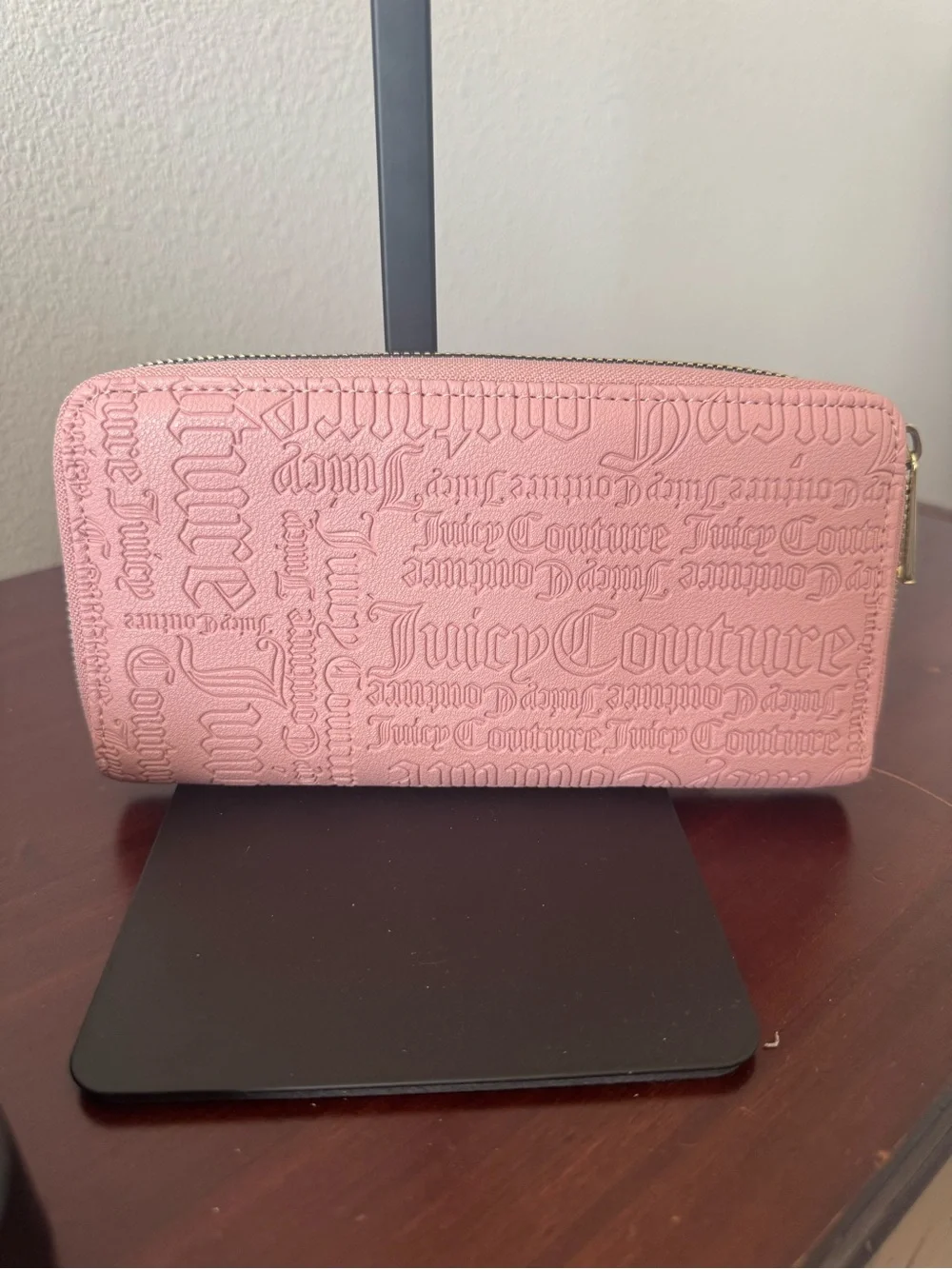 Juicy Couture Embossed Pink Zip Wallet with Charm